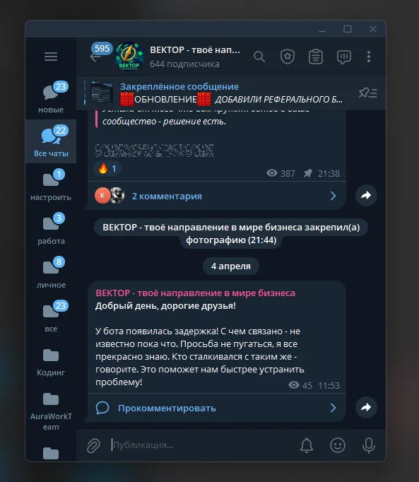 Экран системы ВЕКТОР